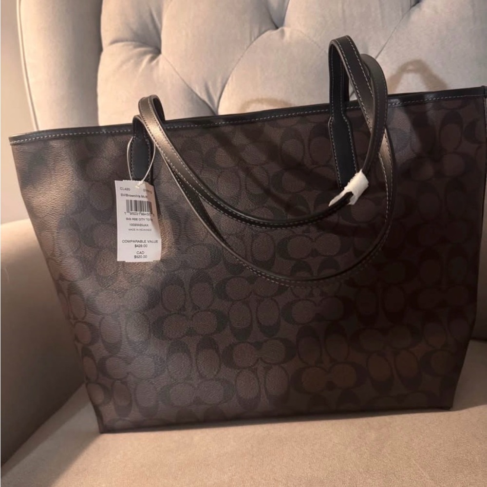 Unique Coach Brown Signature Tote with Purple and Orange Floral Print - Picture 3 of 8